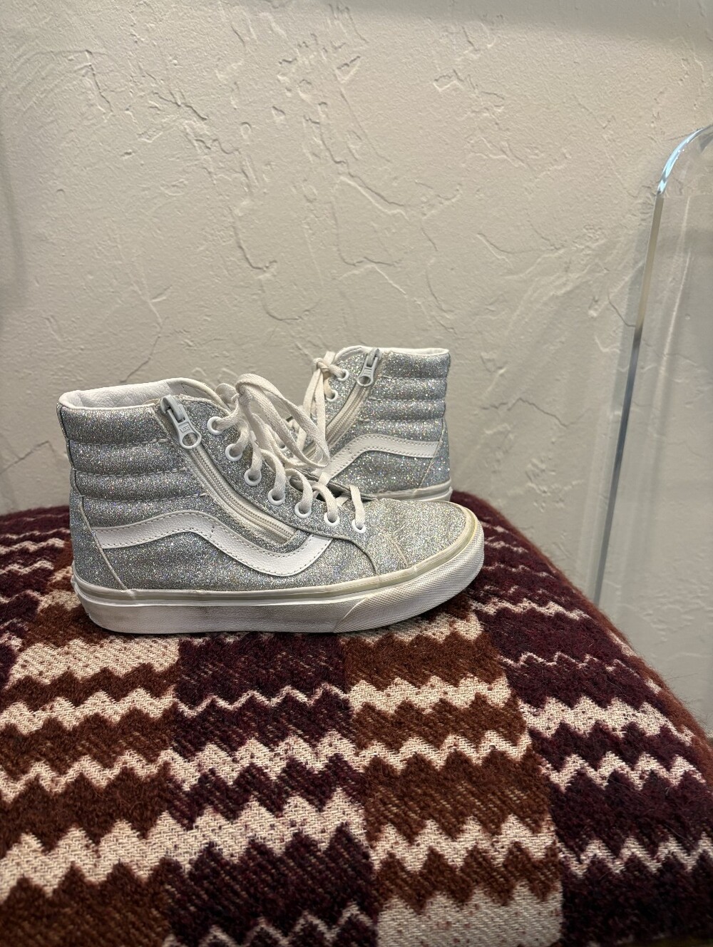 Vans Kids Silver Glitter High-Top Sneakers